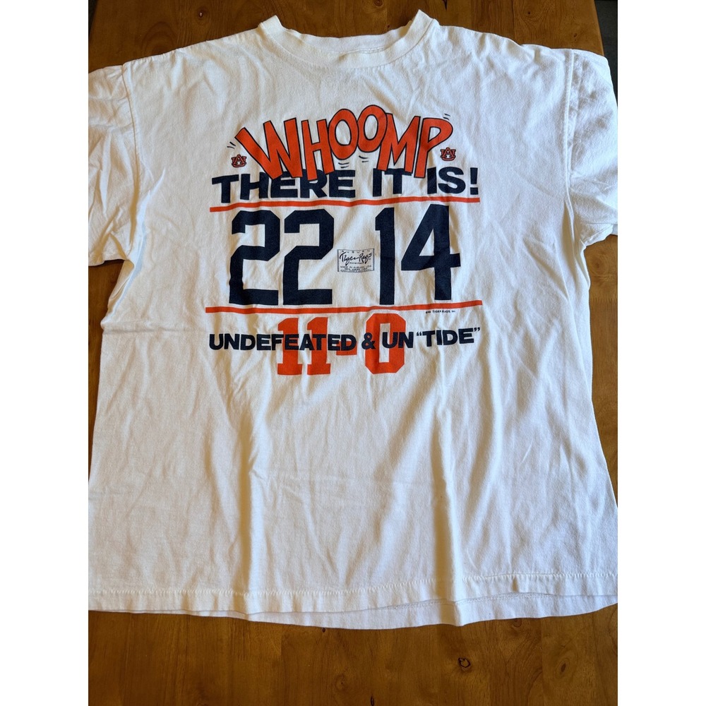 Vintage 1993 Auburn Tigers Tiger Rag Undefeated 11-0 Shirt Iron Bowl 22-14 White